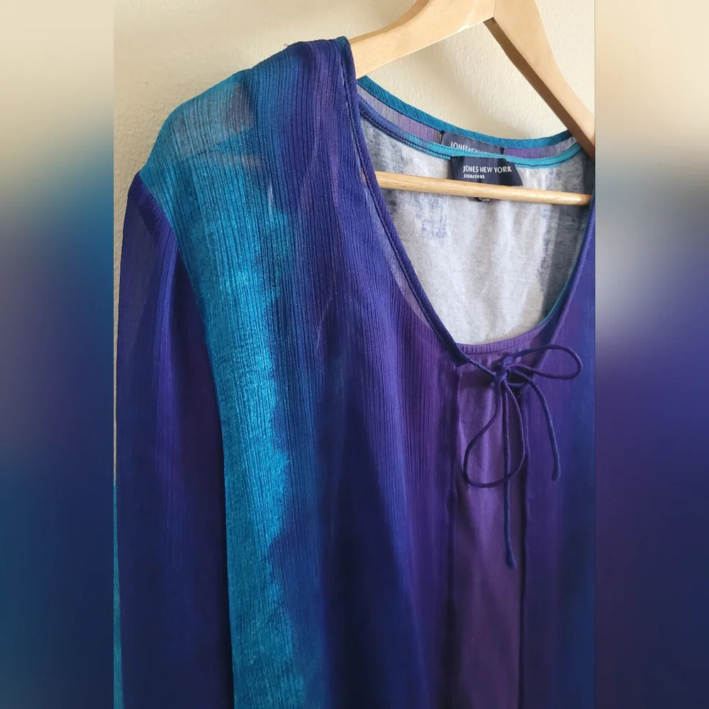 JNY Gauzy Open Top over Cotton Blend Tank Top, Women's XL, Blue & Purple Tie Dye - Picture 2 of 16